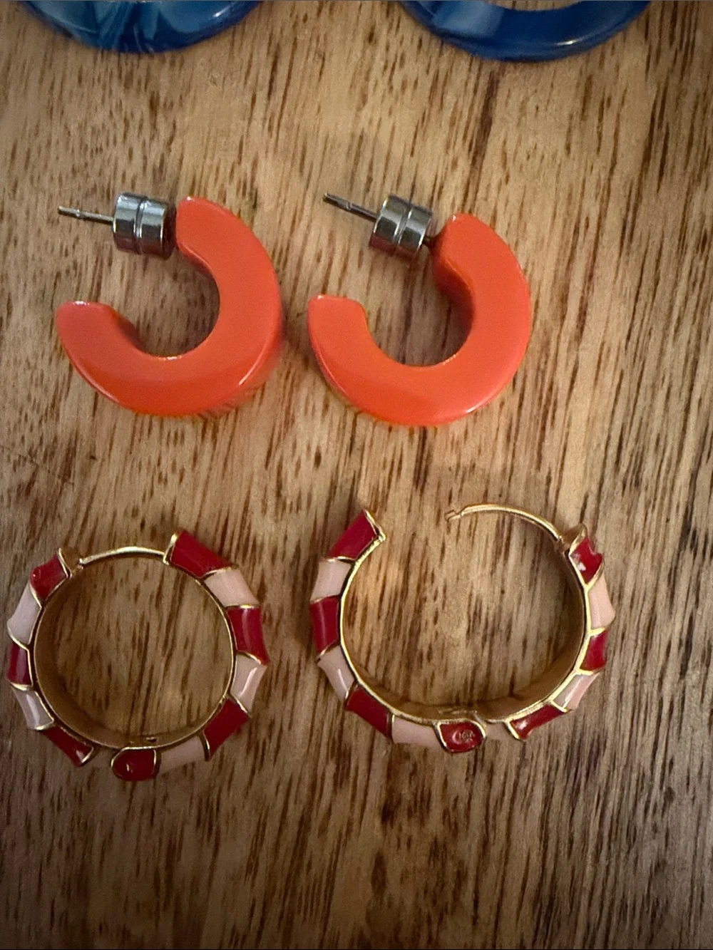 Machete, Ink + Alloy hoop Earring Set - Blue, Orange, Cream & Red Gold Accents